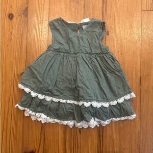 Tahari olive green tiered ruffle‎ lace sleeveless baby dress SIZE 24M